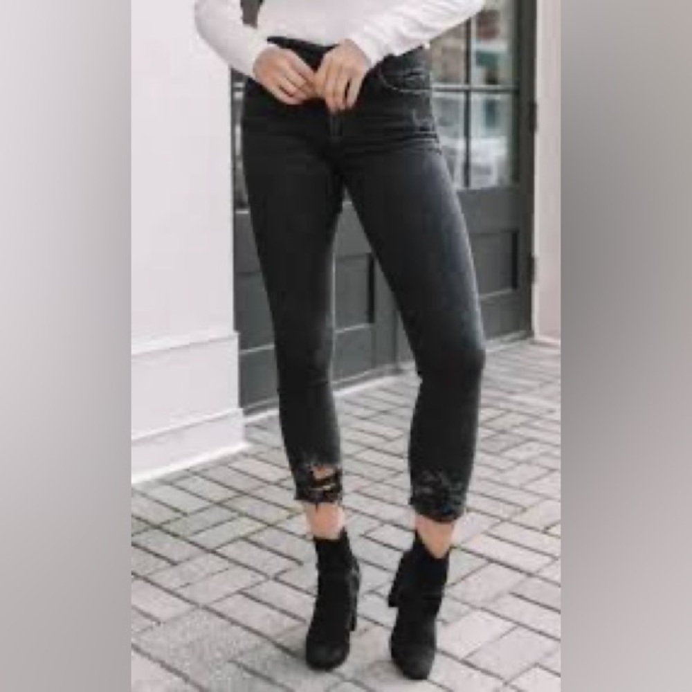 AGOLDE Black Cropped Distressed Ankle Skinny Jeans